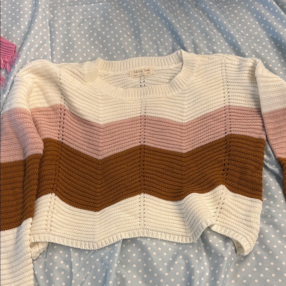 Colorblock Sweater in White, Pink, and Brown